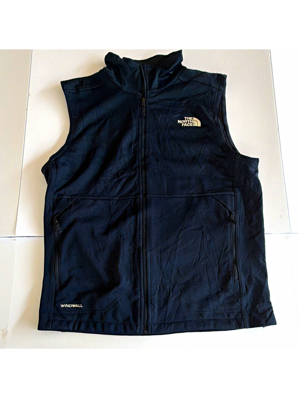 The North Face Men's Navy Solid Full Zip soft shell Vest Zipped Pockets Size S